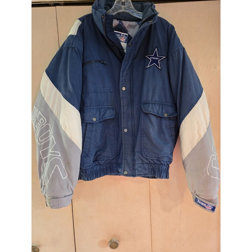 VTG Dallas Cowboys NFL Triple Goose Jacket L Blue Mens Winter Puffer Coat 8977